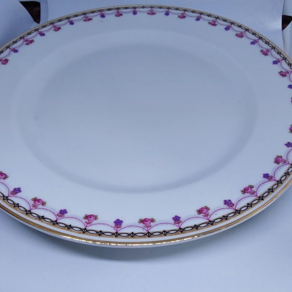 Vintage Heinrich H&C (5) Selb Pink Roses, Gray Laural Bavaria‎ Salad Plate
